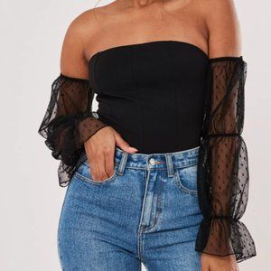NWT Missguided black mesh puff sleeve bodysuit